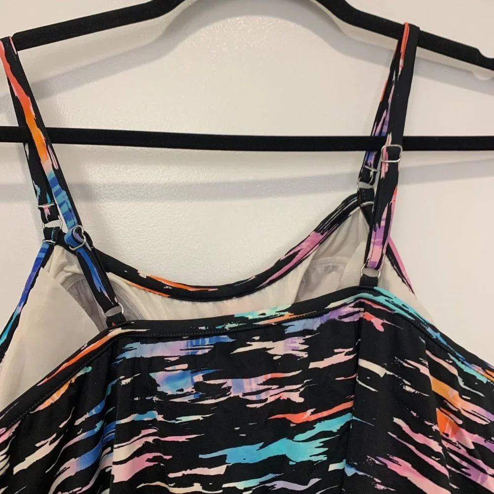 Trimshaper Women's Ruffled Layered Swim Dress Size 30 Rainbow colors